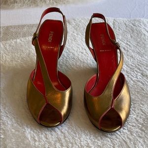 Fendi Bronze Wedge Sling Back Heels